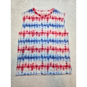 217. Celebrate! Patriotic Tie Dye Sleeveless Tank Top Girls Medium (8) Red White